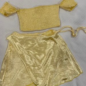 2 piece yellow top and skirt set